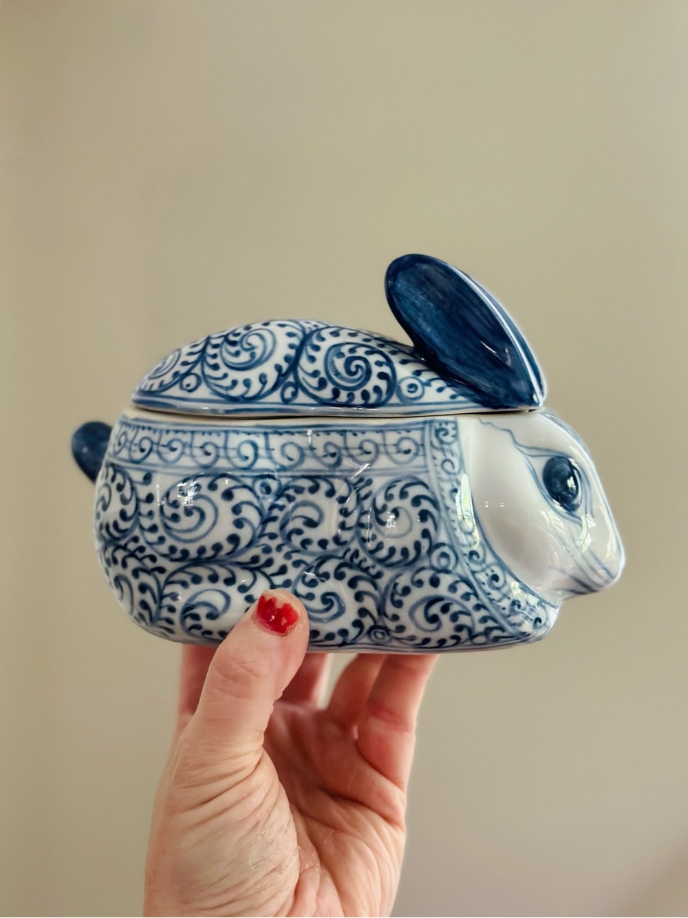 Blue & White Ceramic Bunny Trinket Box